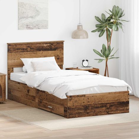 vidaXL Estructura de cama con cajón Madera envejecida 100 x 200 cm (1/5)