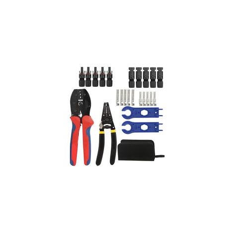 Crimp-Set für 2,5/4/6 mm² Photovoltaikkabel, bestehend aus: 6 Paar Solarsteckern, einem Schraubenschlüssel, einer MC-4 AWG26-10 Crimpzange und einem Transportkoffer. – Crezuo