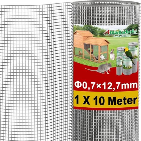 Galvanised Square Wire Mesh Thick 0.7 mm Mesh 1.0 m x 10 m, Mesh (12 x 12 mm) Welded Wire for Chicken Coop, Garden Fence and Aviary (1/5)