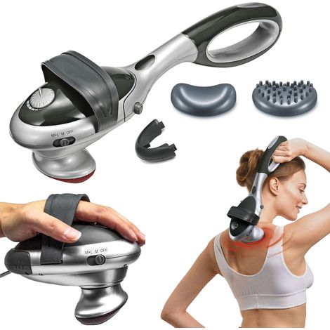 ZENET ZET-719 Elektrisches Handmassagegerät mit Infrarotwärme – Vibrations Massagegerät für Rücken, Nacken und Schultern mit 2 Aufsätzen