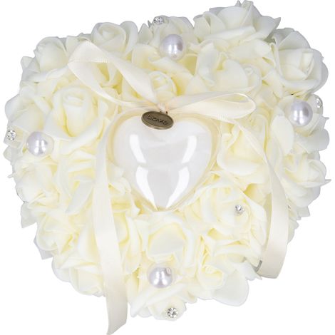 Coussin-boîte en forme de cœur pour bague fleur de rose, résistant à la décoloration, étui romantique pour bijoux de mariage (1/5)