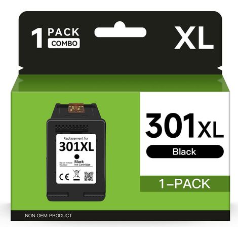 301XL Cartouches d'encre Compatible avec HP 301 Cartouches Noire Remplacement des Cartouches 301 pour Deskjet 1000 1050 1510 2050 2510 2540 OfficeJet 2620 2622 Envy 4500 5530 5532(1 Noir) (1/5)