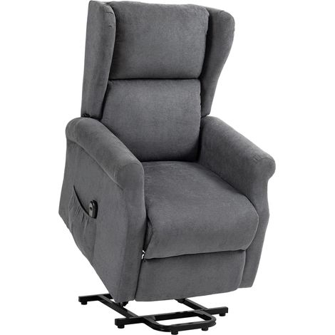 Sillón reclinable eléctrico con función de elevación asistida, tela efecto lino gris oscuro (1/4)