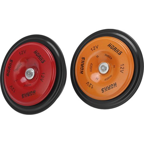 2 Stück 110 dB elektrische pneumatische Hupen für Auto, LKW, Motorrad, Boot, wasserdichter Hupenlautsprecher DC 12 V (Orange-Rot) (1/5)