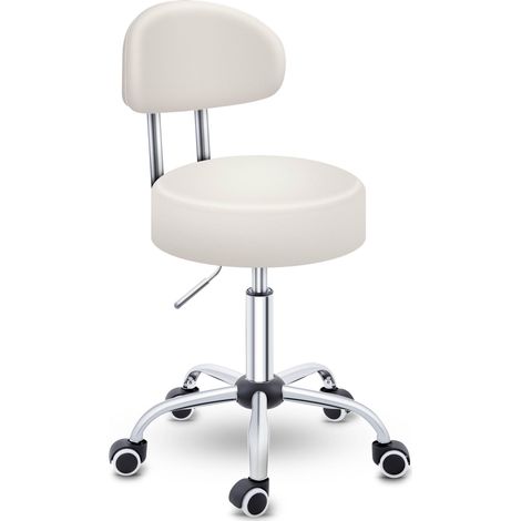 TRESKO Rollhocker mit Lehne Beige Arbeitshocker Hocker Drehhocker Kosmetikhocker Praxishocker