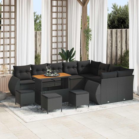 Salon de Jardin Modulable Ensemble Canapé d'Angle en Poly Rotin Noir 13 Pièces - PANGIVO (1/5)