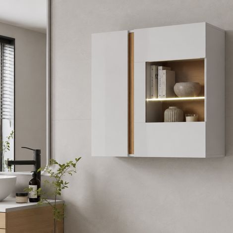 Mueble Colgante Kava, 2 Estantes, 2 Puertas, con LED, 96x83h cm Blanco (1/4)