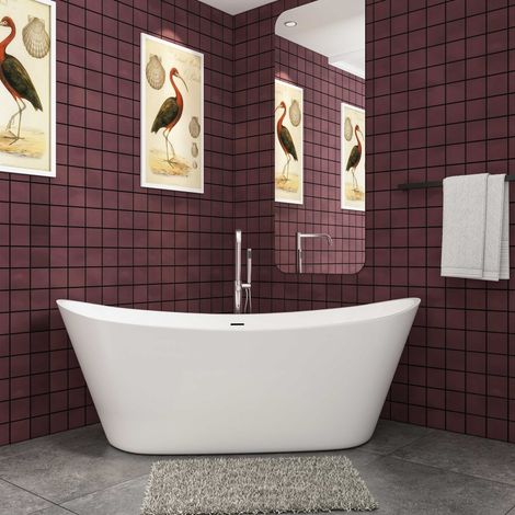 Baignoire îlot ovale blanc en acrylique 170x72x65cm,Aica Sanitaire