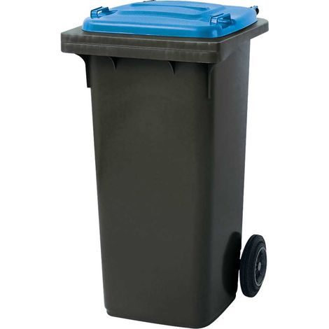 BRB Müllbehälter, Inhalt 120 Liter, Farbe anthrazit mit buntem Deckel, BxTxH 480 x 550 x 930 mm, PE-HD (grau/blau)