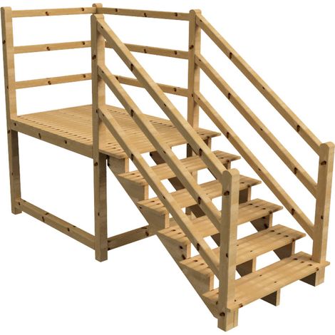 MILANO - Escalier en bois 6 marches H105 cm - sans contre-marche - Palier L120 x P189 cm - Escalier rambardes des 2 côtés,Palier à droite et en face