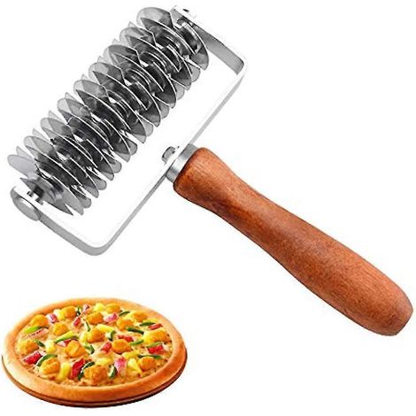 Rouleau à pâte en acier inoxydable, rouleau à pizza à motif treillis, outil de cuisine pour tartes, pizzas, gâteaux, pains et biscuits. (1/4)