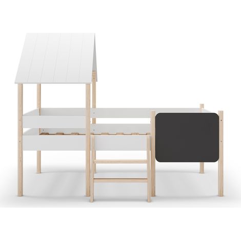 Lit cabane pour enfant en bois coloris blanc, couchage 90 x 190 cm - Longueur 203 x Profondeur 123 x Hauteur 164 cm (1/5)