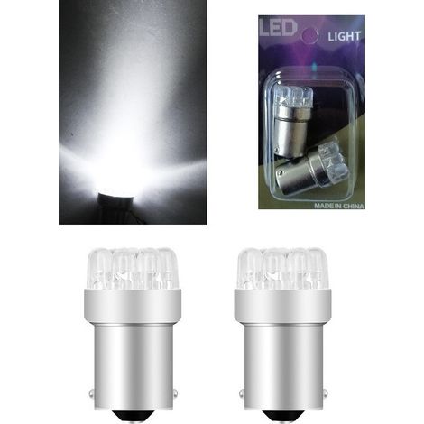 2er-Set LED-Lampen (9 LEDs) 1156 BA15S, 12V, weißes Licht – als Ersatz für Halogen, für Blinker, Bremslicht, Standlicht, Blister