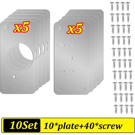 Kit de réparation de charnières de porte d'armoire (10 pièces) : plaque de montage en acier inoxydable, outil de réparation inclus. (1/5)