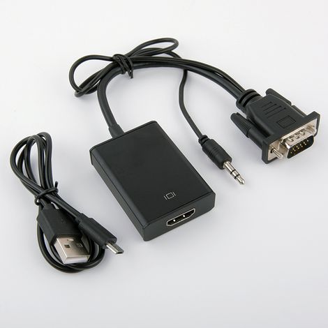 Câble Adaptateur Convertisseur VGA mâle Vers HDMI Femelle Sortie 1080 P HD+Audio TV AV HDTV (1/2)