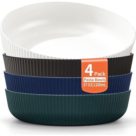 Set de 4 Bols à Pâtes (1100ml) – Bols Plastique Grand Incassable pour Soupe/Salade/Fruit, Adaptés à Maison/Restaurant/Plein Air/Pique-nique/Camping (1/5)