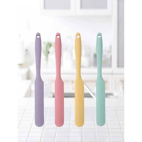 Espátula de mantequilla de silicona apta para alimentos (juego de 4), servidor de pasteles largo multifuncional, utensilio de cocina resistente al calor. (1/5)