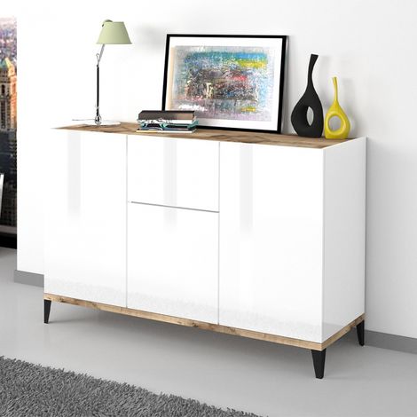 Meuble TV mural moderne en bois et meuble vitrine noir Woud AP (1/5)