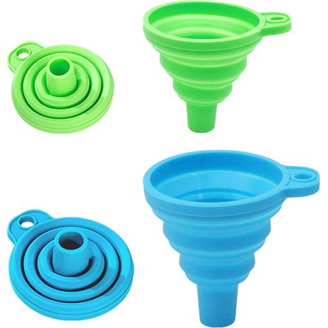 Lot de 4 Entonnoirs Pliables en Silicone - Télescopique Entonnoir Souple Flexible Ustensiles de Cuisine pour Transfert de Liquides et Solides (Bleu2 + Vert2) (1/5)