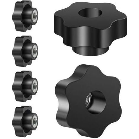 FENOPLASTICA6 écrous à poignée en forme d'étoile M12 50 mm de diamètre extérieur, vis moletées à bouton papillon, boutons de serrage à filetage moleté, adaptés aux machines. (1/4)