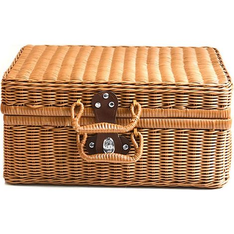 Panier de rangement en imitation rotin tressé – Petite boîte à cosmétiques avec serrure en cuir lisse – Solution de rangement multifonctionnelle (1/5)