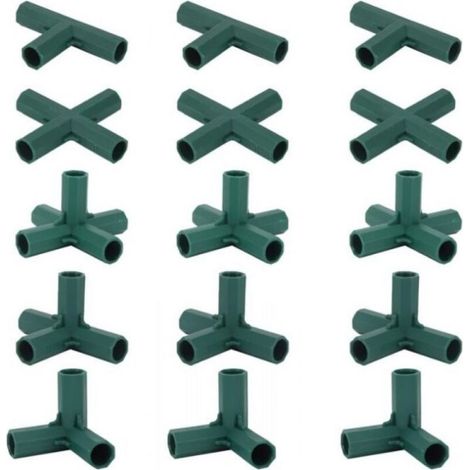 15 connecteurs de serre, tés droits/croisés/bases pour tubes 16 mm, plastique résistant aux chocs, pour construction de serre et pergola (1/5)