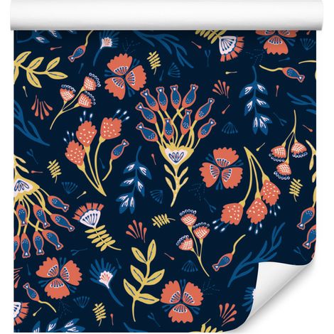 Papel pintado Flores de pradera estilo bohemio para salón y dormitorio, 50x1000 cm (1/5)