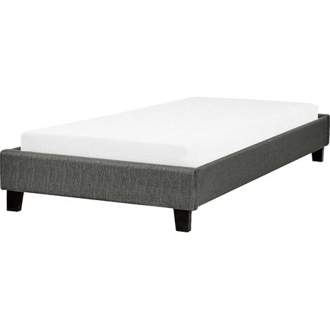 Cama individual tapizada gris 90 x 200 cm con somier sin cabecero Roanne