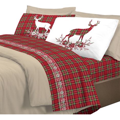 Completo letto 100% cotone Linea Cervo Matrimoniale - Rosso (1/2)