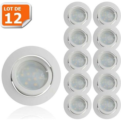 Lot de 12 Spot Led Encastrable Complete Blanc Orientable lumière Blanc Chaud eq. 50W ref.193 (1/5)