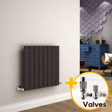 ELEGANT 600 x 600 mm Anthracite Horizontal Column Designer Radiator Single Flat Panel Radiator Heater + Chrome Thermostatic Radiator Valves (1/5)