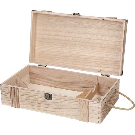 Boîte de Rangement Vintage pour 2 Bouteilles de Vin Rouge - Décoration en Bois avec Corde (1/5)