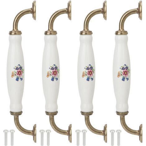 Lot de 4 poignées en céramique vintage blanc Entraxe 160 mm Poignée en alliage de zinc pour tiroirs et armoires Installation facile (1/5)
