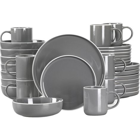 Servizio di stoviglie, design elegante, set completo per la tavola, grigio, 32 pezzi (1/2)