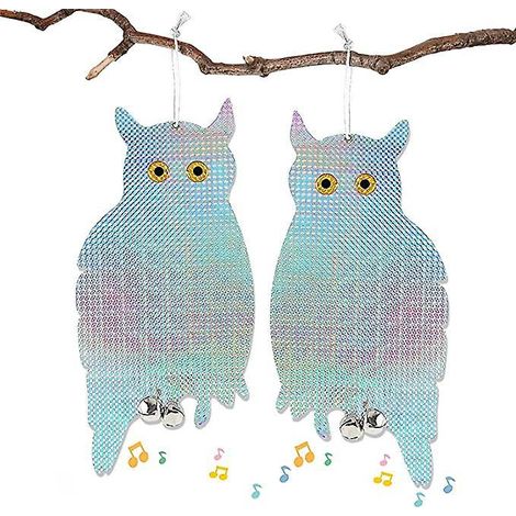 2pice Effaroucheur Oiseaux Repulsif Pigeon Forme D' Hibou Rflchissant Lumineux, Lot De 2 Anti Pigeon Avec Clochette Anti Oiseau (1/5)