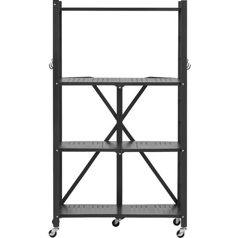 Mophorn Scaffale Portaoggetti Pieghevole a 4 Ripiani con Ruote, 330 x 660 x 1170 mm, Struttura in Metallo Resistente, Pronto all'Uso, Perfetto per Garage e Cucina, Nero, Capacità 90,7 kg