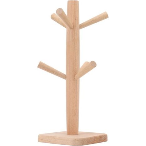 Porte-tasse à café support d'arbre de tasse en bois de hêtre, avec une conception de sillon plus profond pour le stockage de (1/4)