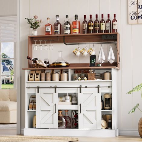Meuble bar café 120 x 40 x 130 cm en MDF blanc et aspect naturel avec rangement - CHICFURN (1/5)