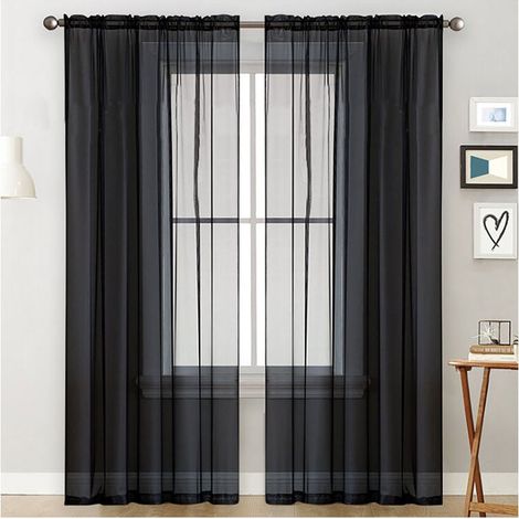 pz tende trasparenti nere per soggiorno, asta tascabile, tende per finestre, pannelli per camera da letto, tende in voile semitrasparenti (1/4)