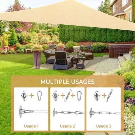 Voile d'ombrage triangulaire en tissu Oxford avec Kit de Montage 3x3x3m Beige,pour maison, terrasse (1/5)