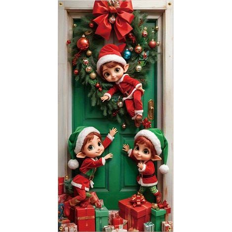 Habillage De Porte De Noël - 90 X 180 Cm - Tissu Polyester Et Spandex - Décoration Murale Et Porte - 1 Pièce (1/5)