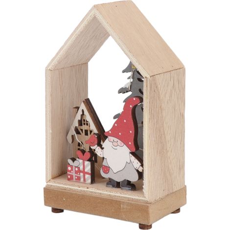 Weihnachtsdekoration für Zuhause, Tisch oder Fenster, bestehend aus einer LED-Lichterkette aus Holz. Ideal für Hotels, Einkaufszentren und Senioren. Rote Mütze. (1/5)
