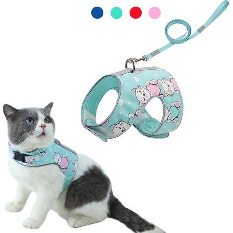 Harnais et laisse réglables anti-fuite pour chat Harnais en maille souple pour petits et moyens chats Bandage réfléchissant