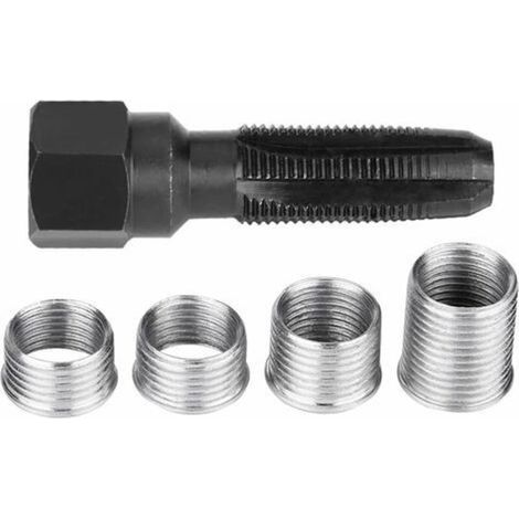 Réparation des bougies d'allumage de 14 mm, 5 Pcs Bougie d'allumage en acier au carbone re-filetage du kit de réparation du kit d'outils avec inserts pour la réparation des bougies d'allumage de 14mm (1/4)