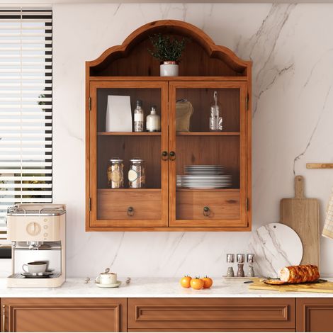 Retro Wandschrank Mit Geschwungenem Wellendach Und Schubladen Einsetzbar Für Küche, Badezimmer, Esszimmer Und Wohnzimmer(Braun) (1/5)