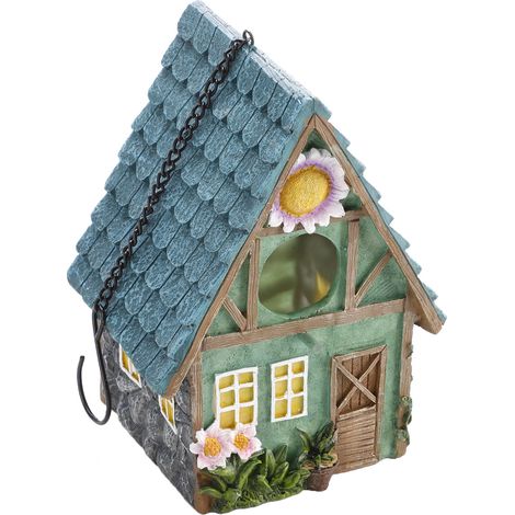 Garten-Vogelhaus aus Kunstharz – Statue und Dekoration mit Nistkasten, robustes Kunstharz, Maße: 21,4 x 15,5 x 13 cm, 1 Stück (1/5)