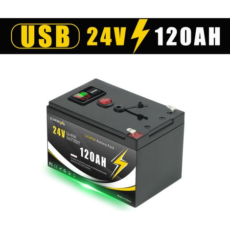 24V Lithium Iron Phosphate Battery, USB Interface, Power Display, Portable Mobile Energy Storage - 120AH - 25.2V