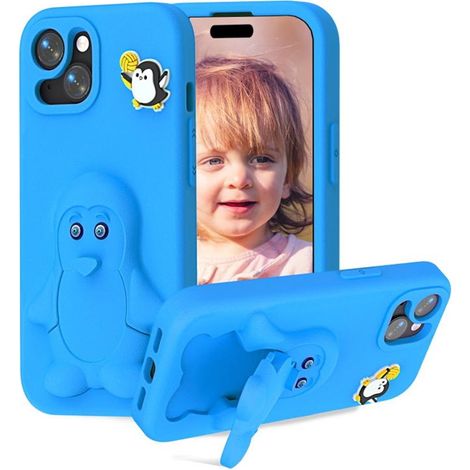 Cartoon-Pinguin-Baby-Ständer-EVA-Hülle für iPhone 13/14 – Blau, stoßfest, umweltfreundlich (1/5)