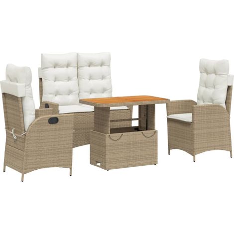Ensemble à manger de jardin coussins 4 pcs Mobilier de jardin beige résine tressée (1/5)