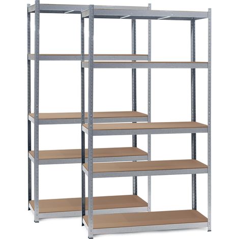 Wiltec Set 2 estanterías de carga pesada zincada 100x60x200cm sistema de encaje 5 baldas 200kg/nivel (1/5)